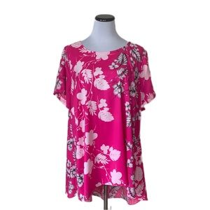 VINCE CAMUTO SZ 2X Pink Floral Short Sleeve Asymmetrical Tunic Style Top